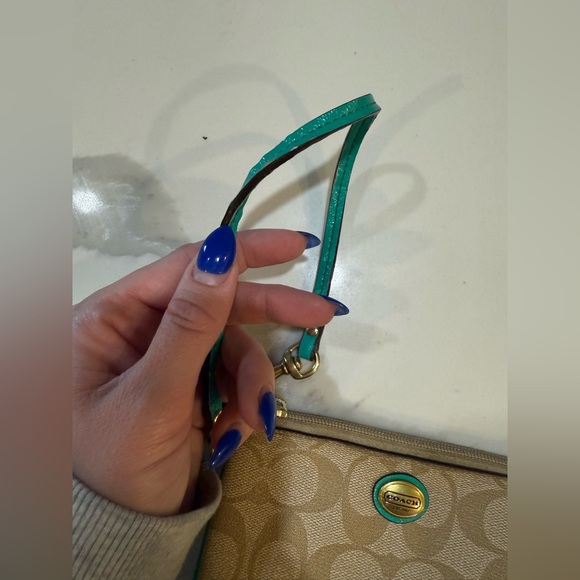 Coach Khaki Green Signature Zip Wristlet - Picture 2 of 3